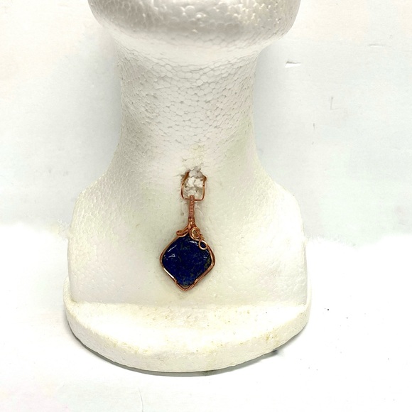 HANDCRAFTED Copper Hand Wrapped Lapis Lazuli Statement Pendant, Artisan Gift - Picture 2 of 10